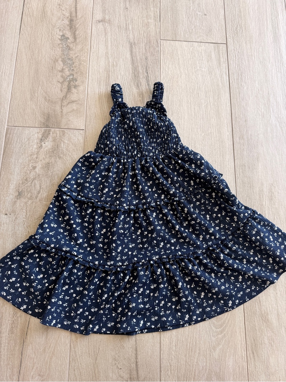 Zara Navy Floral Tiered Sundress with White Print